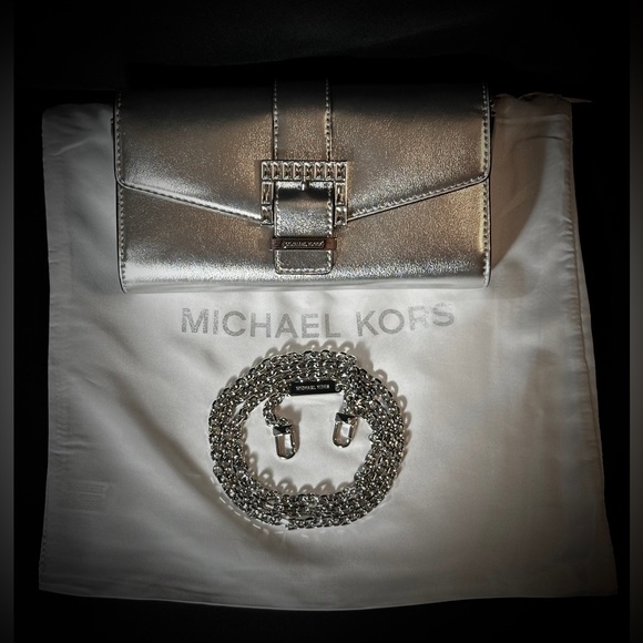 Michael Kors Penelope Medium Metallic Faux Leather Clutch - Picture 3 of 11